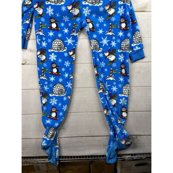 Winter Wonderland Footed Pajamas Adult Sz L Penguins Bears Igloo Dark Blue NWT - Picture 8 of 9